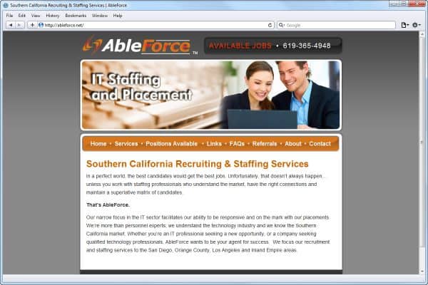 Website Design for AbleForce, Homepage