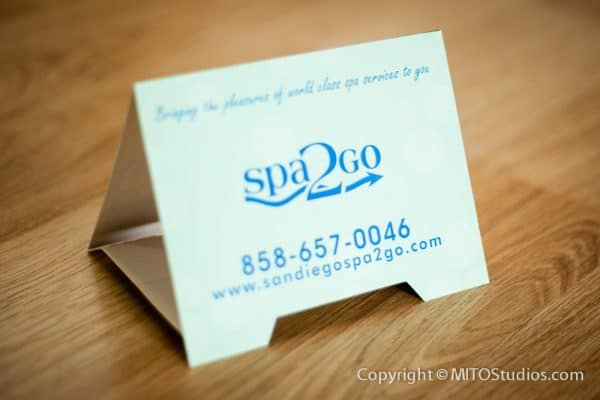 Apparel & Promotional Design for Spa2Go, Table Tent Cards