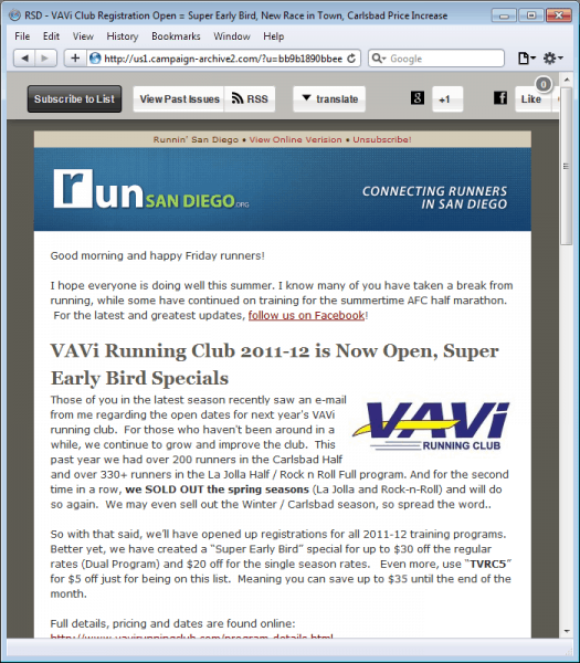 E-Newsletter For Run San Diego
