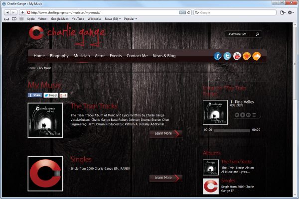 Website Design for Charlie Gange, Music