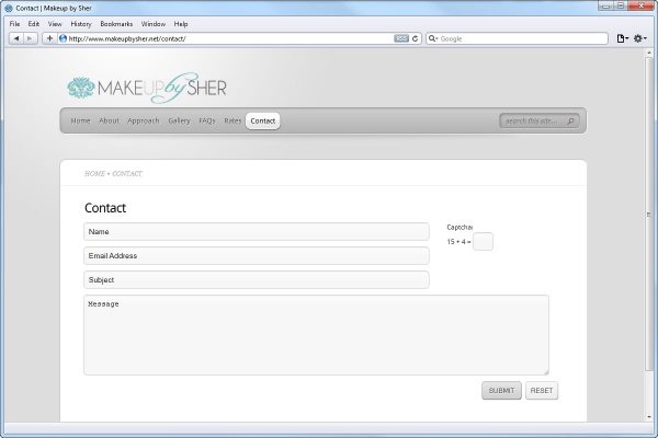 Website Design for Makeup by Sher, Contact