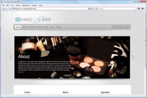 Website Design for Makeup by Sher, Homepage