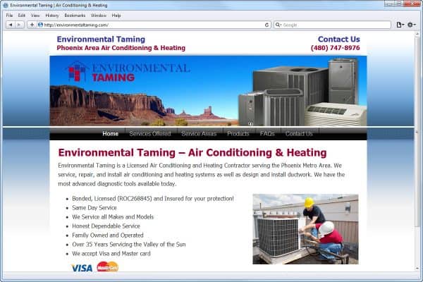 Website Design for Environmental Taming, Homepage