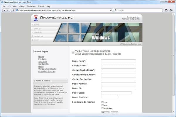 Website Design for Window Tech Sales, Finance Program