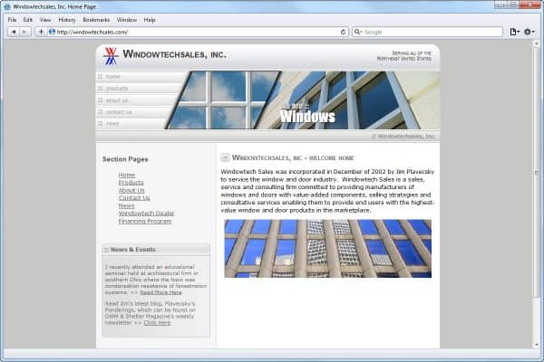 Website Design for Window Tech Sales, Homepage