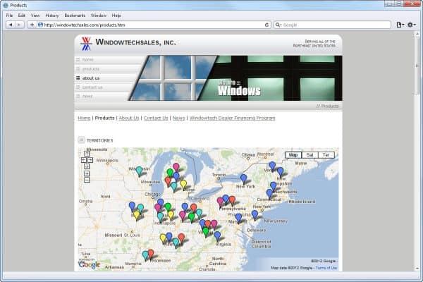 Website Design for Window Tech Sales, Products