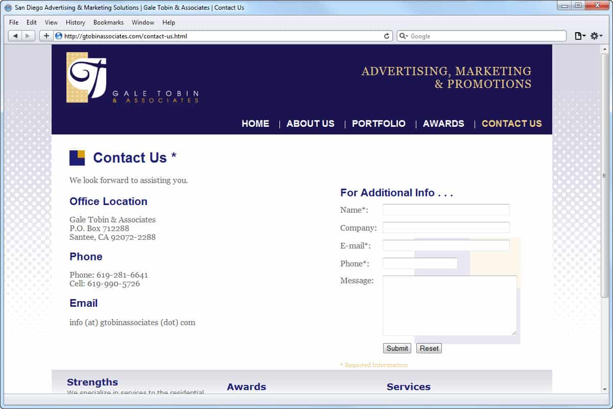 100806 Website Design Gale Tobin Associates Contact Us Chicago Website Design SEO Company