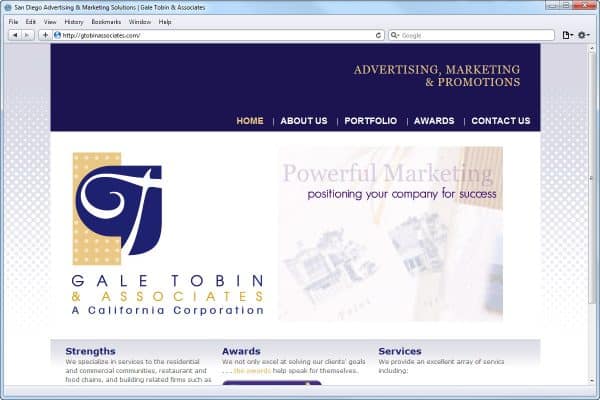 Website Design for Gale Tobin Associates, Homepage