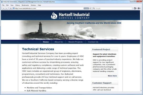 Website Design for Hartzell Industries, Homepage