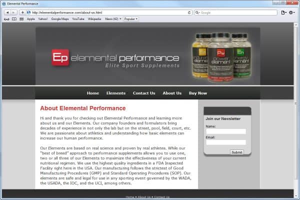 Website Design for Elemental Performance, About Us