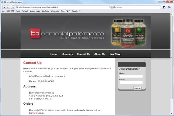 Website Design for Elemental Performance, Contact