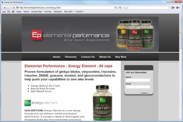 Website Design for Elemental Performance, Energy