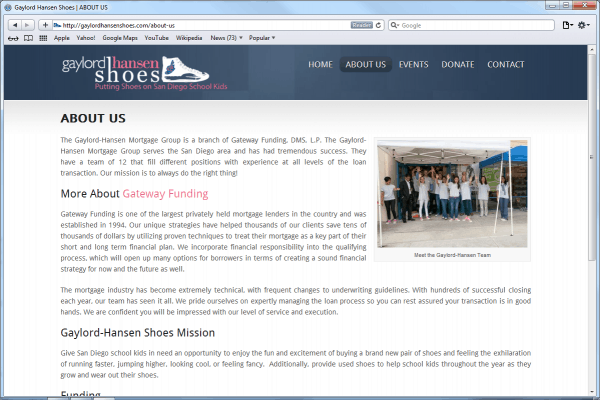 Website Design for Gaylord-Hansen Shoes, About Us