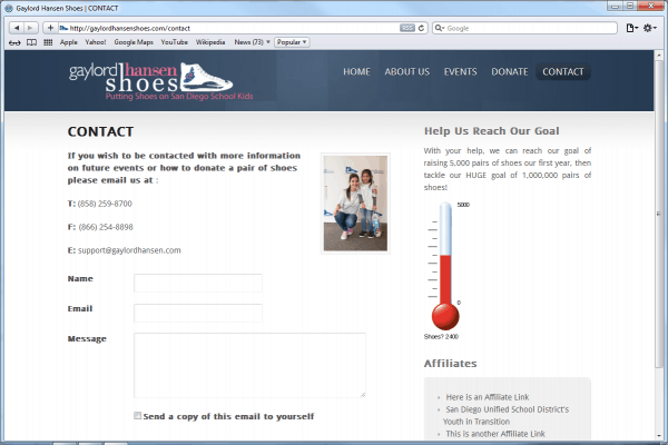 Website Design for Gaylord-Hansen Shoes, Contact