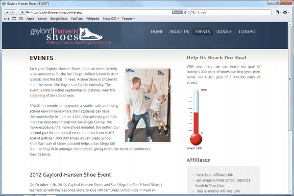 Website Design for Gaylord-Hansen Shoes, Events