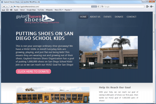 Website Design for Gaylord-Hansen Shoes, Home