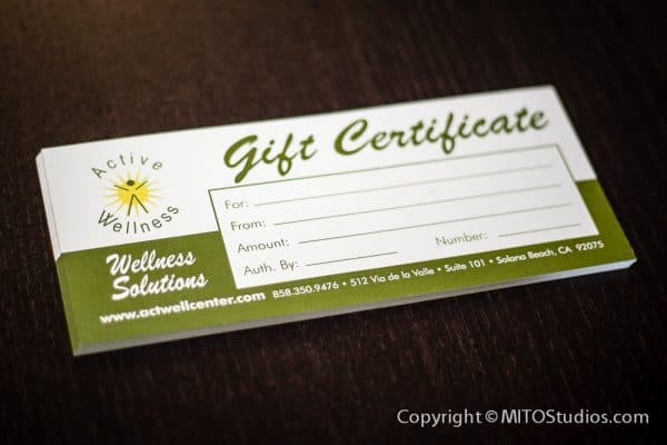 Graphic & Print Design for Active Wellness, Gift Certificate
