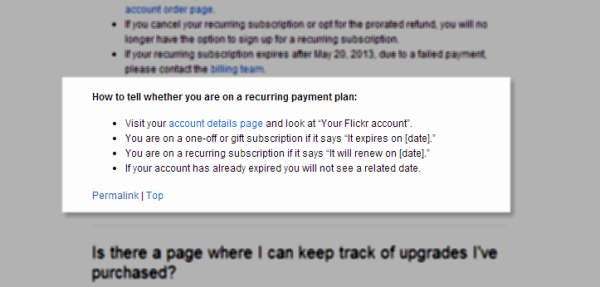 Flickr's Account area can use some help in identifying whether an account is on a recurring payment plan or not.