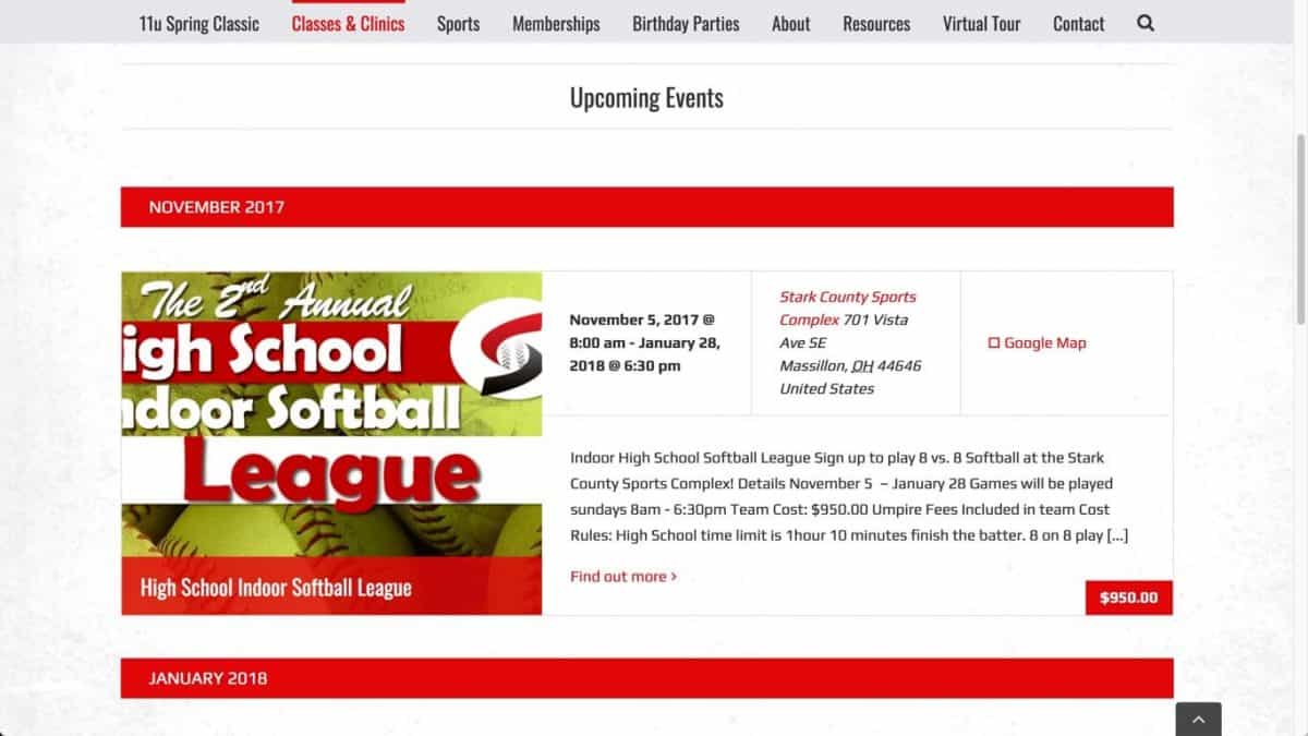 WordPress Website Design for Stark County Sports Complex MITO Studios